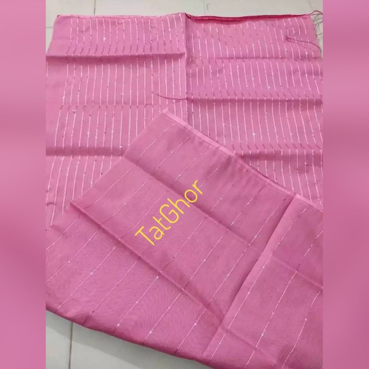 Latest Collection With Gorgeous Desing Pink Colour Exclusive Tangail Tat Cotton Chumki Saree For Women