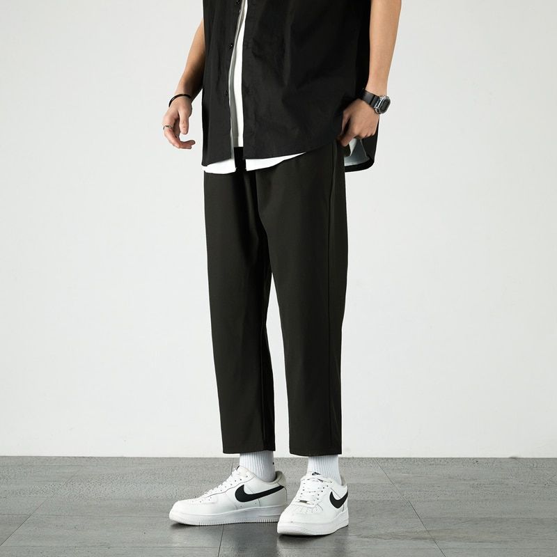 Single Road Mens Joggers Men Summer Solid Plain Pants Straight Japanese Streetwear Trousers Casual Black Suit Pants For Men