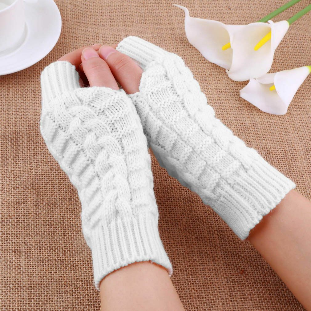 Knitted Long Sleeve Fingerless Gloves Winter Warm Wool Finger Free Gloves Harf Finger Glove for Women Girl Men Uni