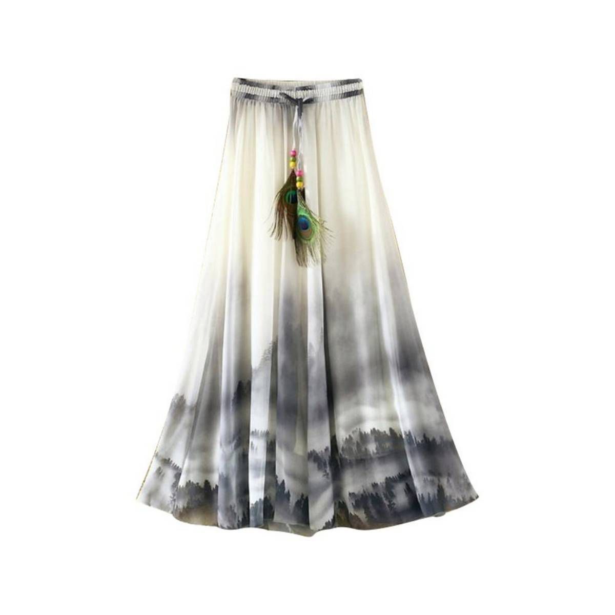 Summer Beach Women Chiffon Drawstring Maxi Long Skirt