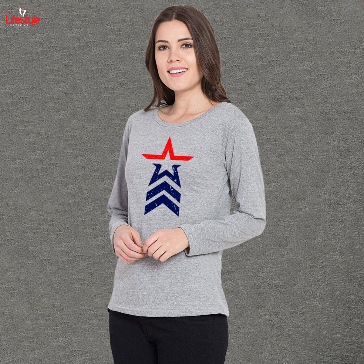 Ash Cotton Women Full Sleeve T-Shirt Code-LN5109T
