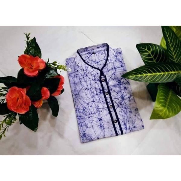 Sky Blue And White Cotton  Batik Punjabi for Men