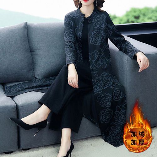 High end Windbreaker Women  Spring Autumn Long Trench Coat Fashion Slim Single-breasted print Coat Women's Overcoat 2204(null)