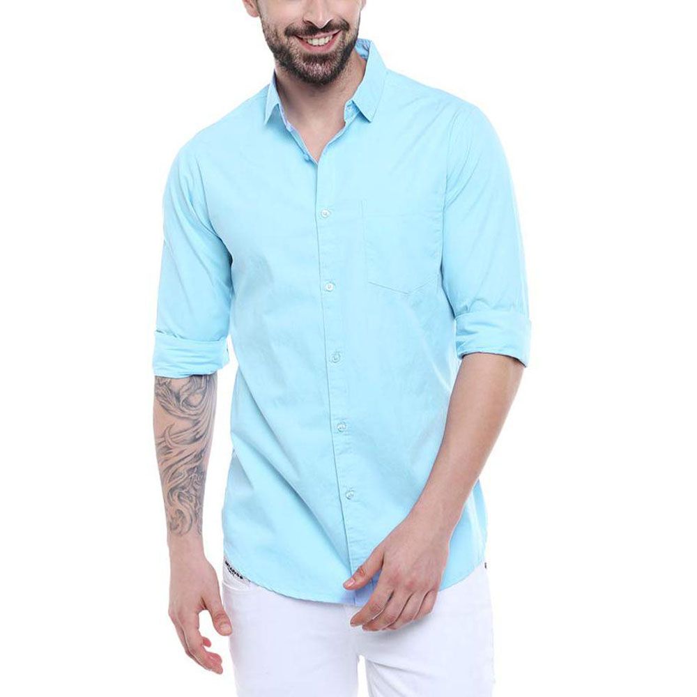 Cyan Cotton Formal Shirt for Men