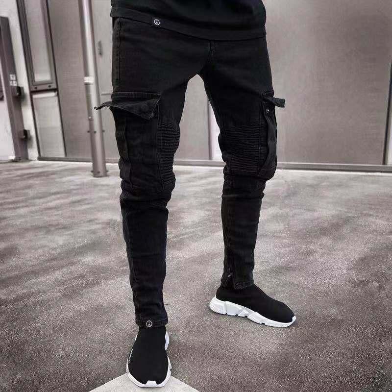 Mens Jeans Long Pants Denim Skinny Ripped Frayed Slim Fit Biker Work Trousers