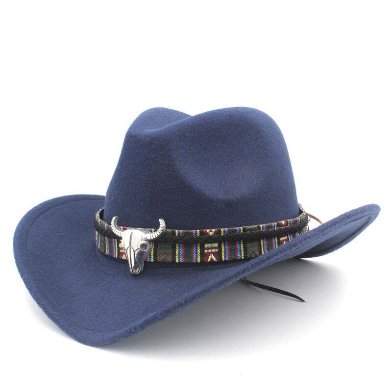 LUCKYLIANJI Womem Men Female Male's Wool Felt  Western Hat Wide Brim Cowgirl Cow Leather Band (One Size:57cm)