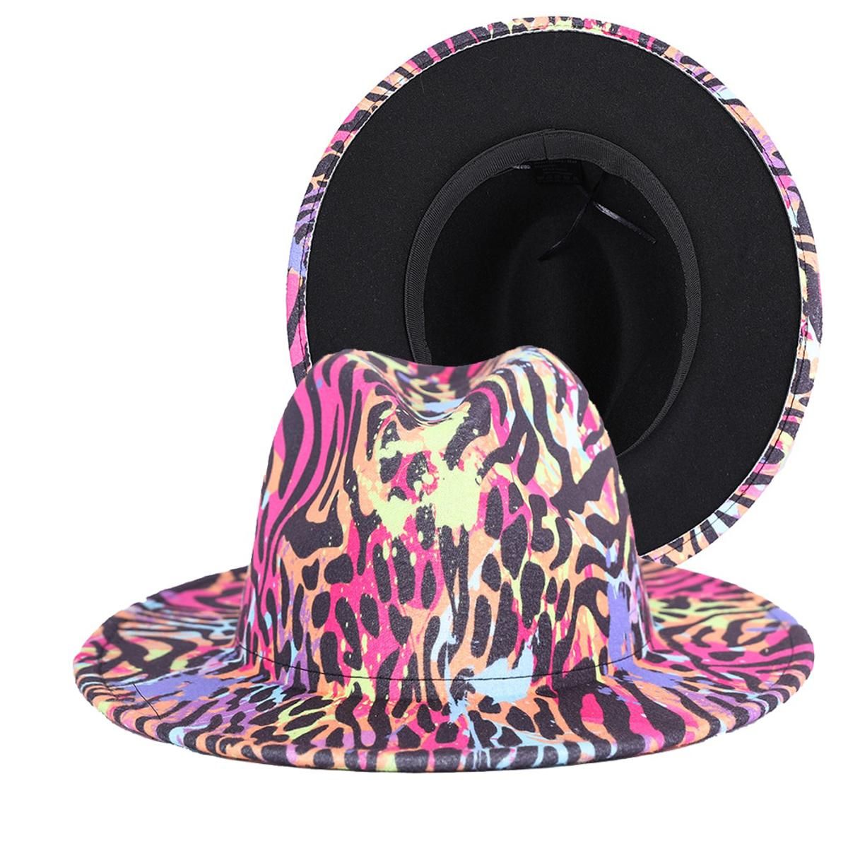 Tie-dye printing gradient color top hat women's color fedora hat autumn and winter big brim woolen hat French Panama hat