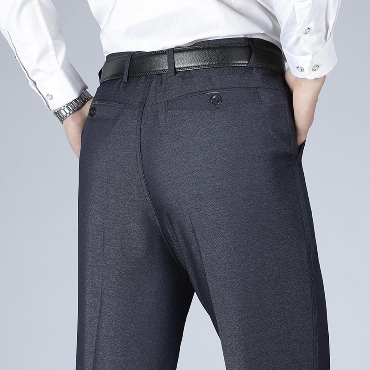 Thoshine  Casual Suit Pants Men Spring And Summer Business Trousers Man High Weight Mid-age Straight Suit Pants Black Grey