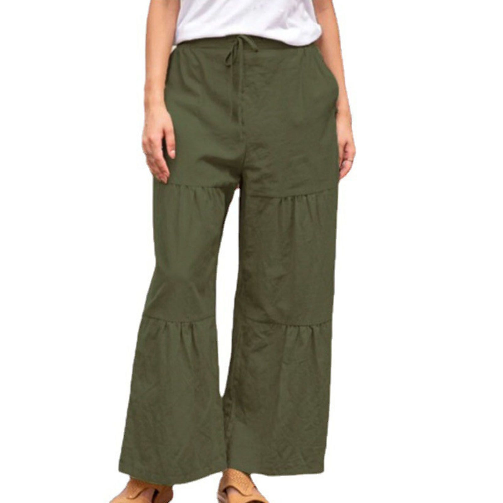 Casual Pants Drawstring Splicing Wide Leg Casual Trousers