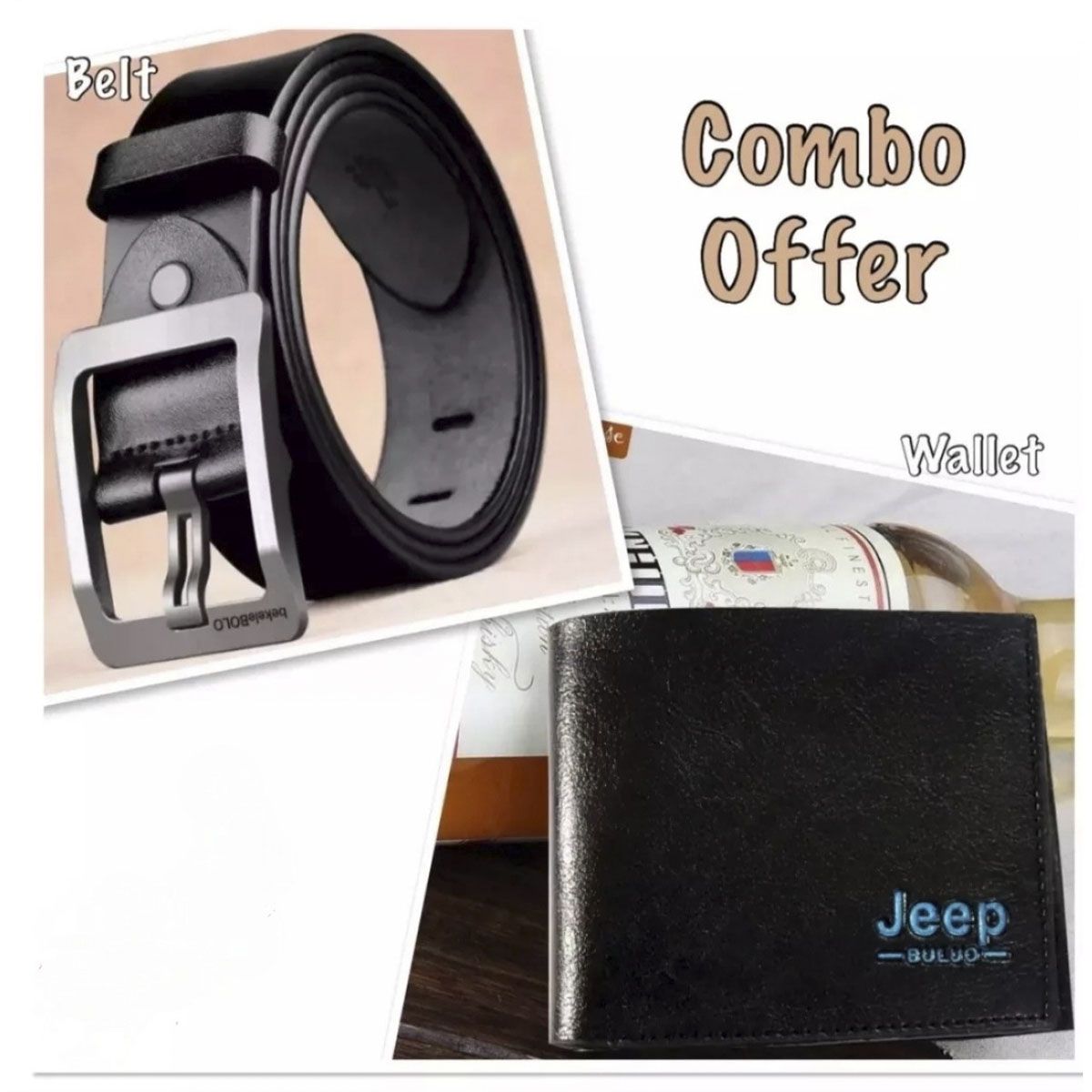 Black color Artificial Leather Belt and wallet Combo For Men