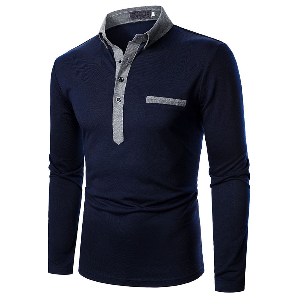 Men's Long Sleeve Shirt Casual Slim Fit Basic Design Cotton Shirt Dark Blue XXL