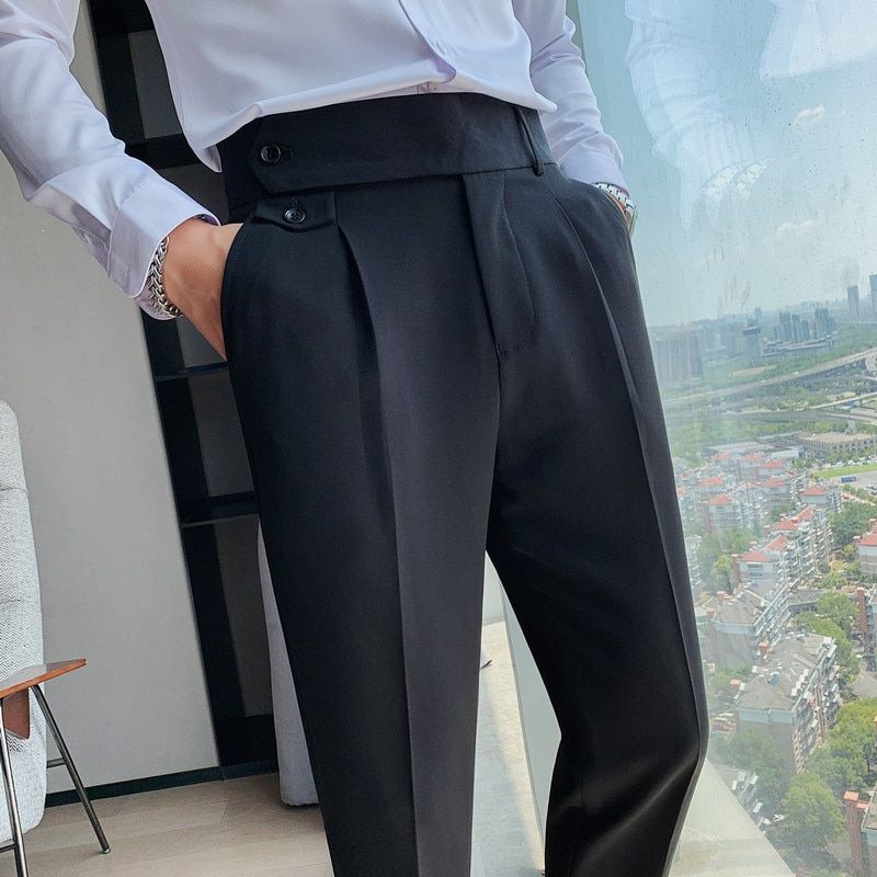 British Style Autumn New Solid Business Casual Suit Pants Men Clothing ple All Match Formal Wear Office Trousers Straight 36