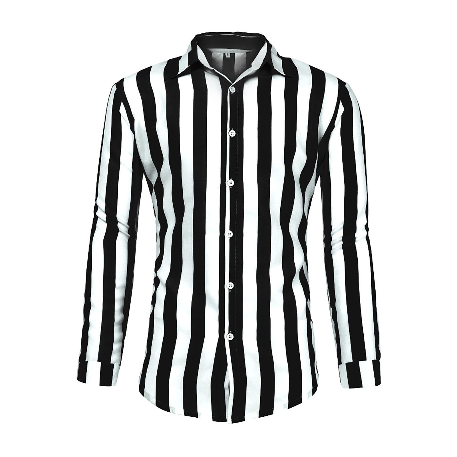 Striped Print Men Shirt Turn-down Collar Handsome Long Sleeve Buttons Closure Casual Shirt Streetwear