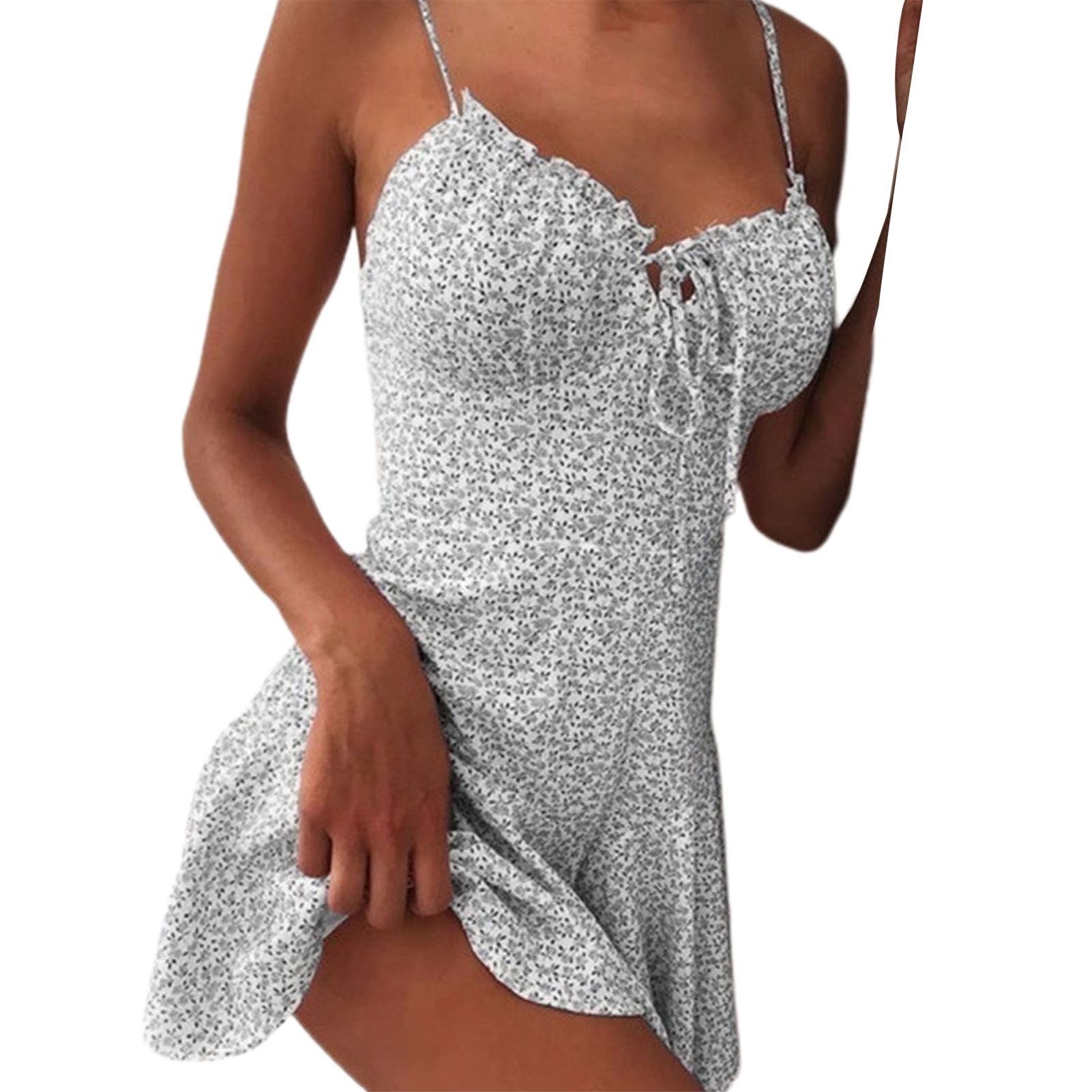Short Dress Ruffle Trim Summer Simple Floral Printni Dress