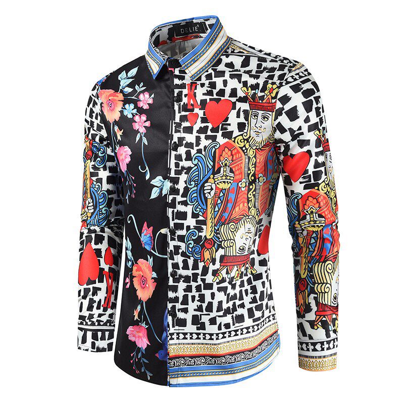 Single ed Long Sleeved Mens Floral Shirts Fashion 3D Print Social Camisas De Hombre Prom Flowers Printed Men Shirt Costume