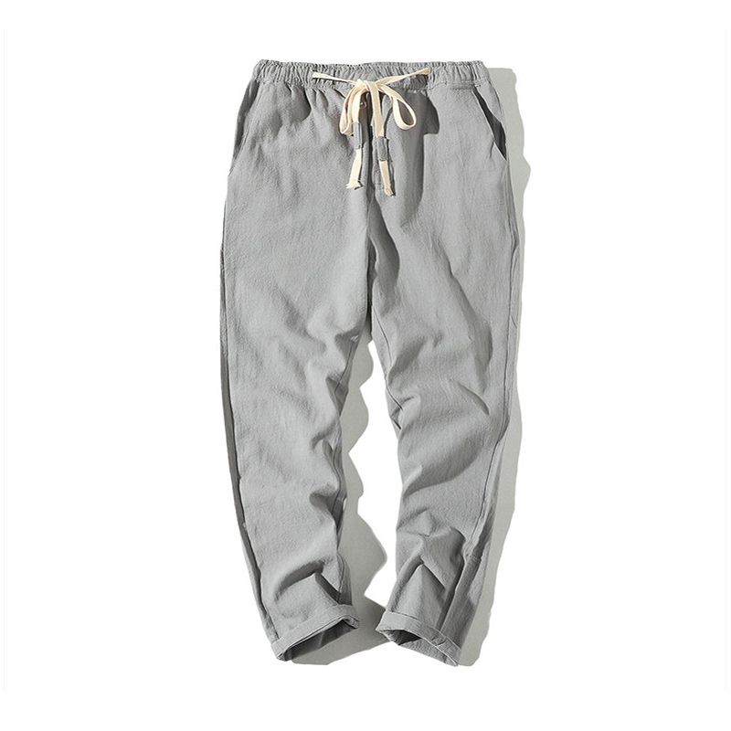 Lightweight Men's Summer Casual Pants Cotton Harem Trousers Elastic Waist Ankle-Length Man's Pants
