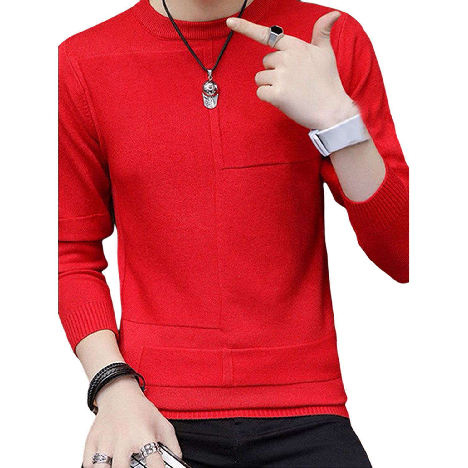 2021 Men’ s Sweater, Solid Color Round Neck Long Sleeve Knitwear Blouse Pullover for Men, M/L/XL/XXL/XX