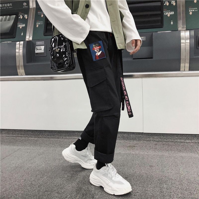LAPPSTER Ribbons Streetwear Cargo Pants Overalls Mencket Hop Harem Pants Wide Leg Joggers Straight Sweatpants 5XL