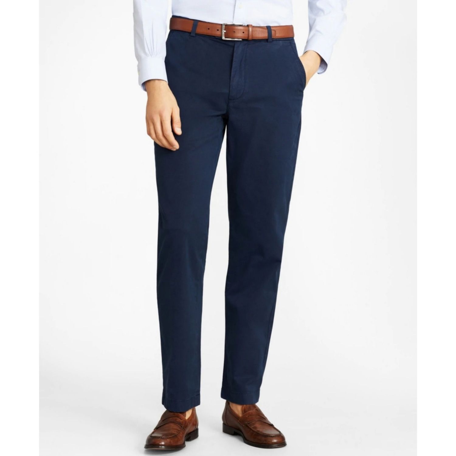 GENTS SLIM-FIT PURE-COTTON, NAVY-BLUE LONG TWILL OR GABERDINE PANT.