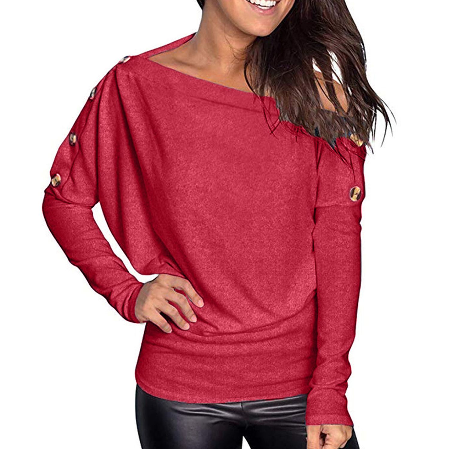 Casual Blouse Charming Slash Collar Buttons Decor Pullover Top