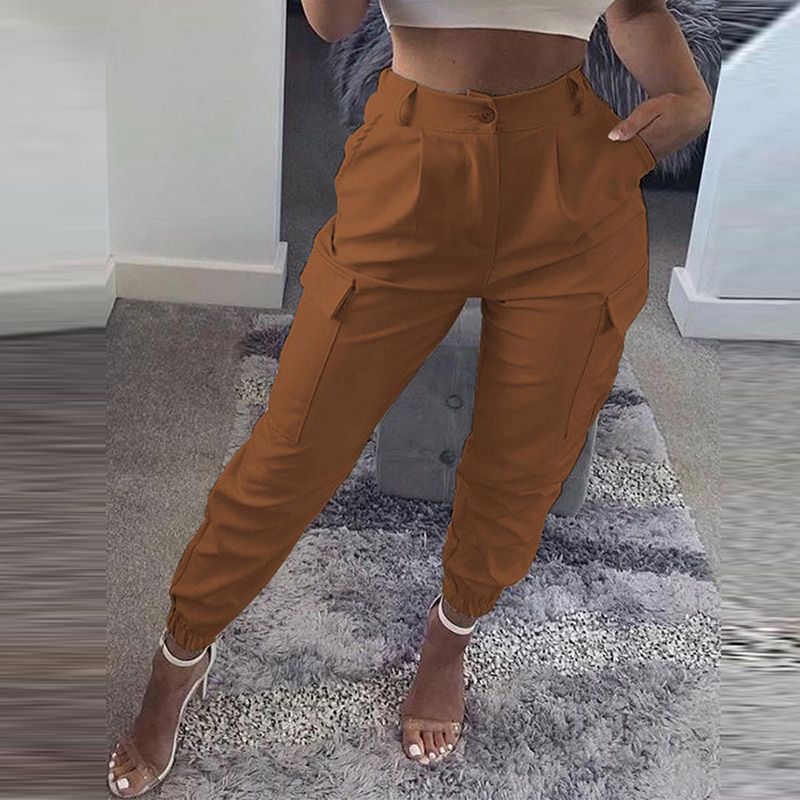 Women Skinny Trousers Fashion Elegant Solid Color High Waist Button Pants For Ladies Casual Pant With Belts
