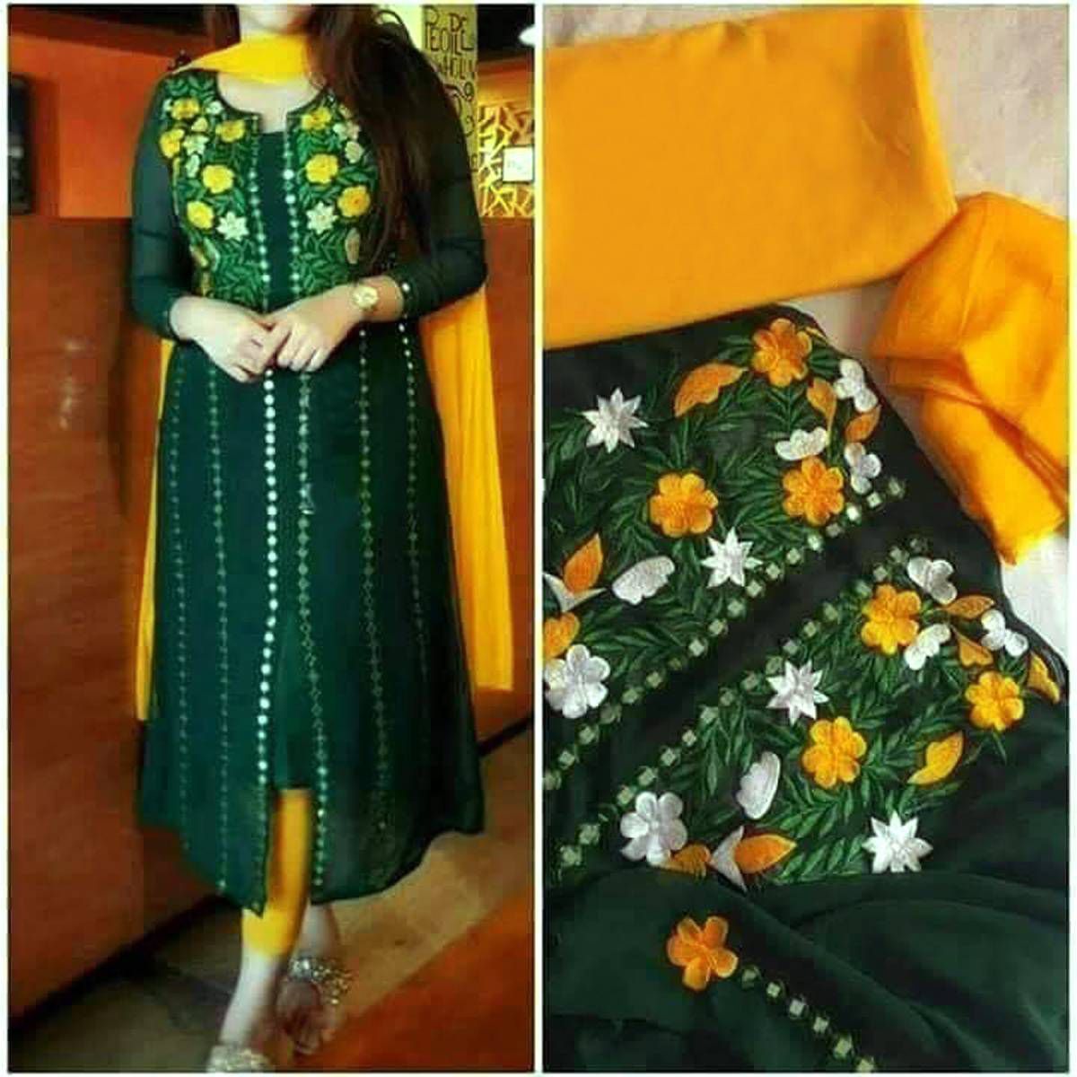Unstitched Georgette Excellent Embroidery Work, Fashionable, Stylish And Comfortable, Salwar Kameez  For Women (3 Piece) - 3 Pice Dress