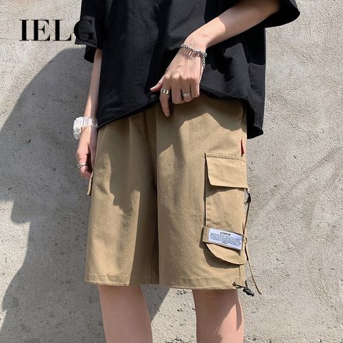 IELGY Hong Kong style men's work shorts Korean style trendy straight casual pants loose wild five-point pants