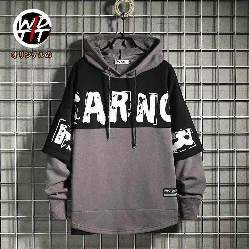 Spring and autumn hoodies men's thin color matching -hop tide brand loose tooling ckets handsome hooded jacket men's
