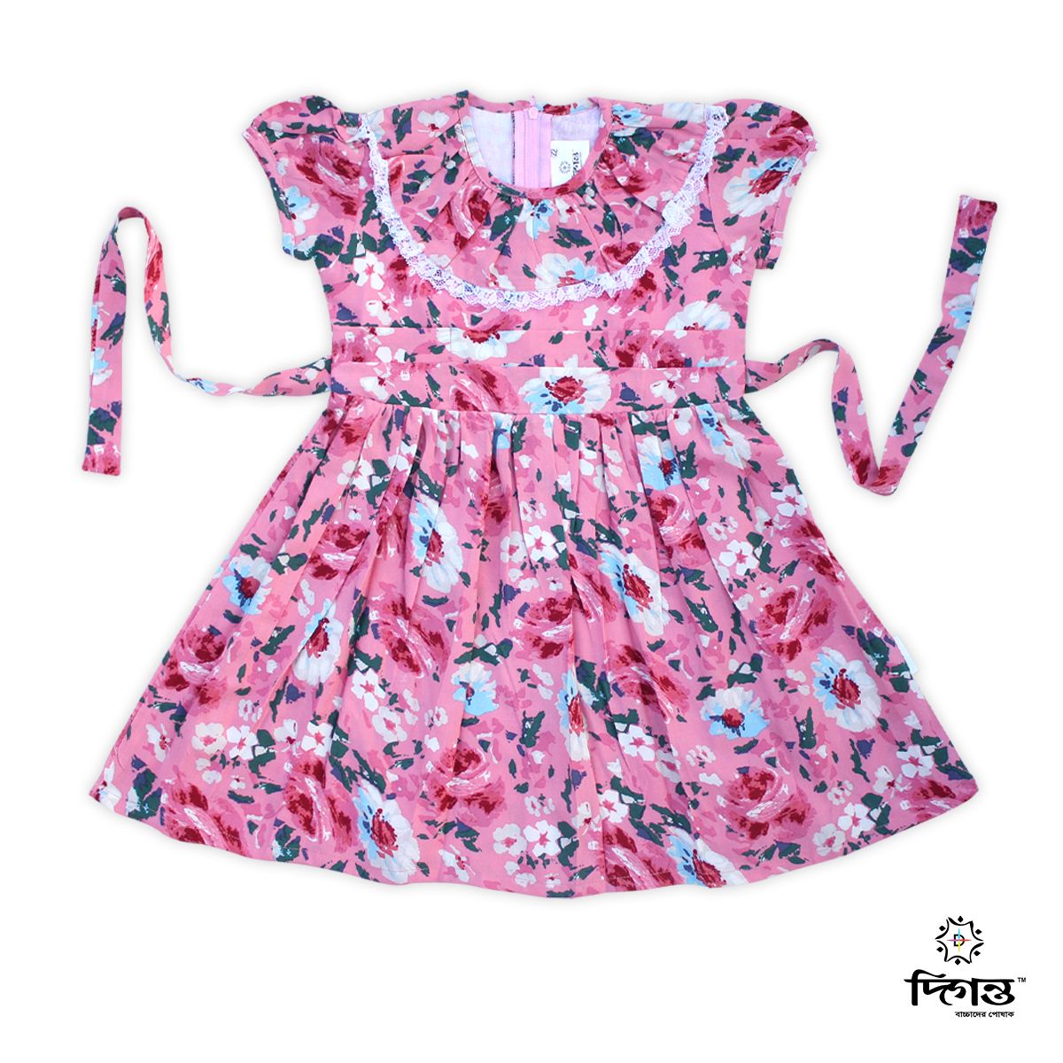 2021 Summer Sweet multicolor flower print half sleeve Linen frock for girls