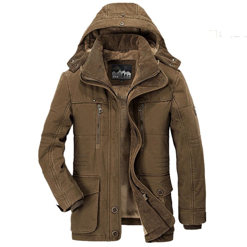 Winter Men's Cotton-padded Jacket Mid-length Plus Velvet Thick Cotton-padded Jacket Multi-pocket Padded Jacket Men's Coat