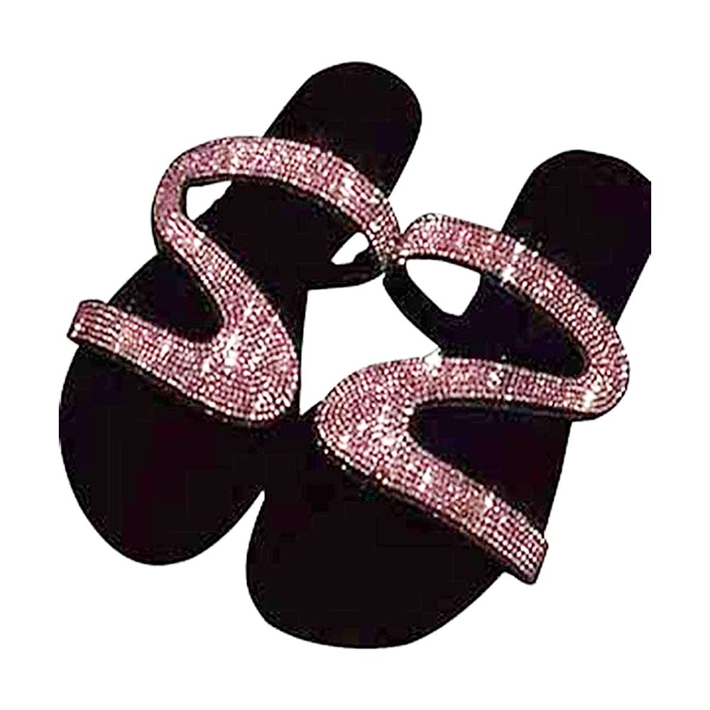 Women Fashion Rhinestone Inlaid Anti-Slip Sandals Slippers Flip Flops Flat Shoes