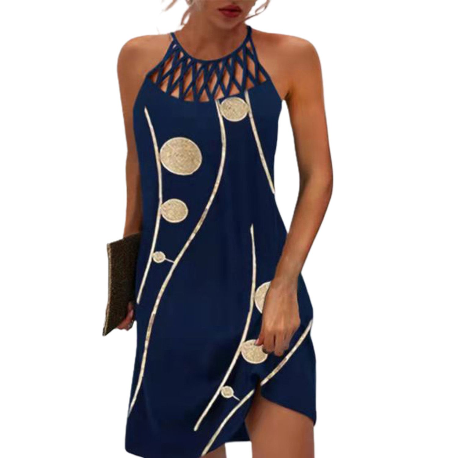 Dress Round Neck Printed Above Knee Dress