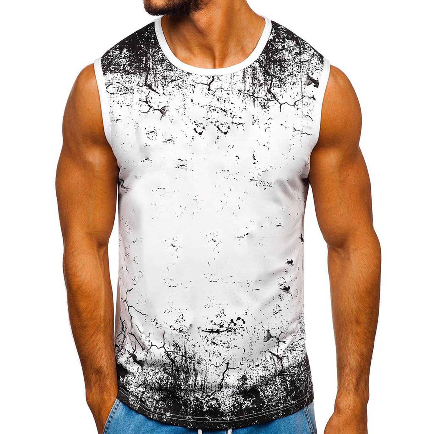 Fitness Vest Hip Hop Print Slim Men Round Neck Sleeveless T-shirt for Sports
