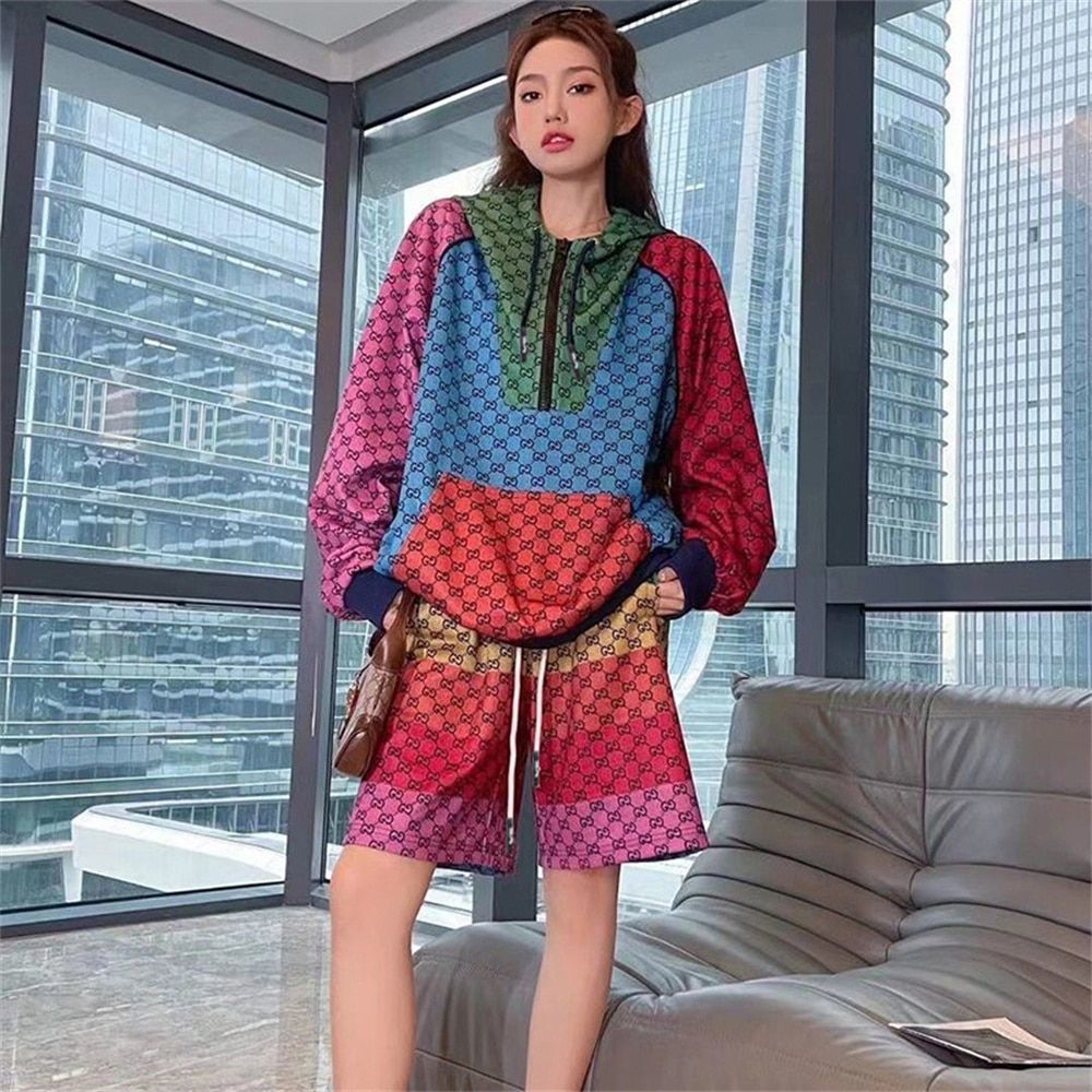 Europe and the United States autumn and winter retro sports leisure long sleeve hoodie casual trouser suit with men and women