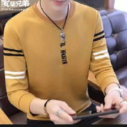 Yellow Color Printed Cotton Full Sleeve Casual T-shirt For Men