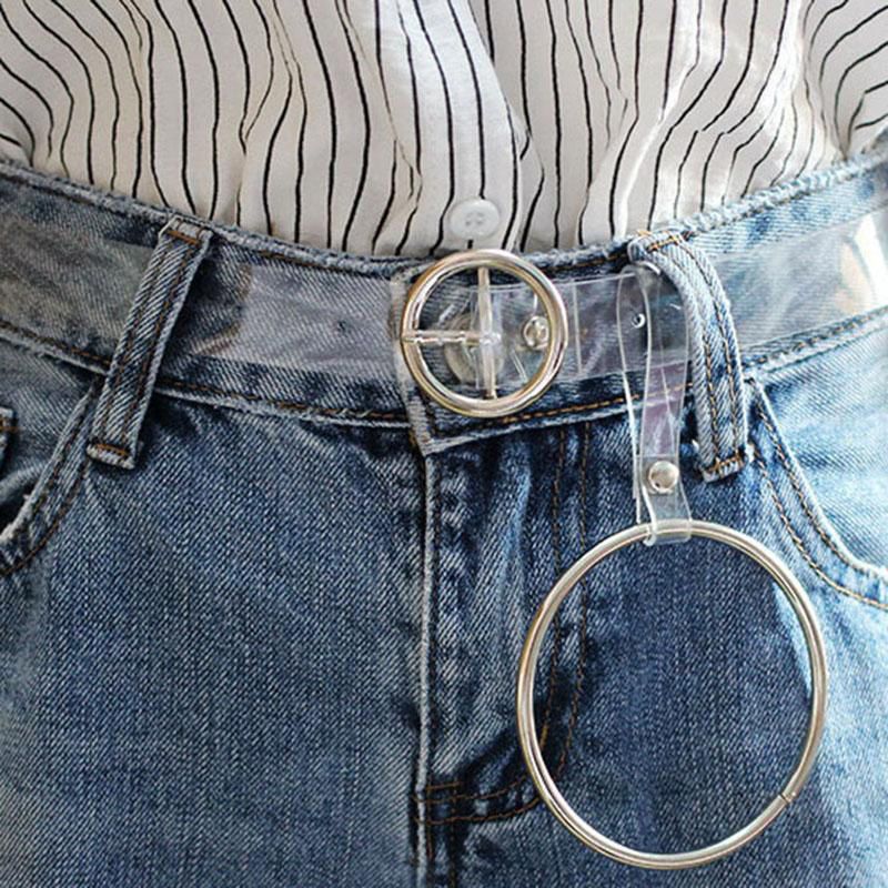 【ALLGOOD】Women Transparent PVC Belts Heart Circle Triangle Silver Round Belt Female Girls Jeans Waist Belt