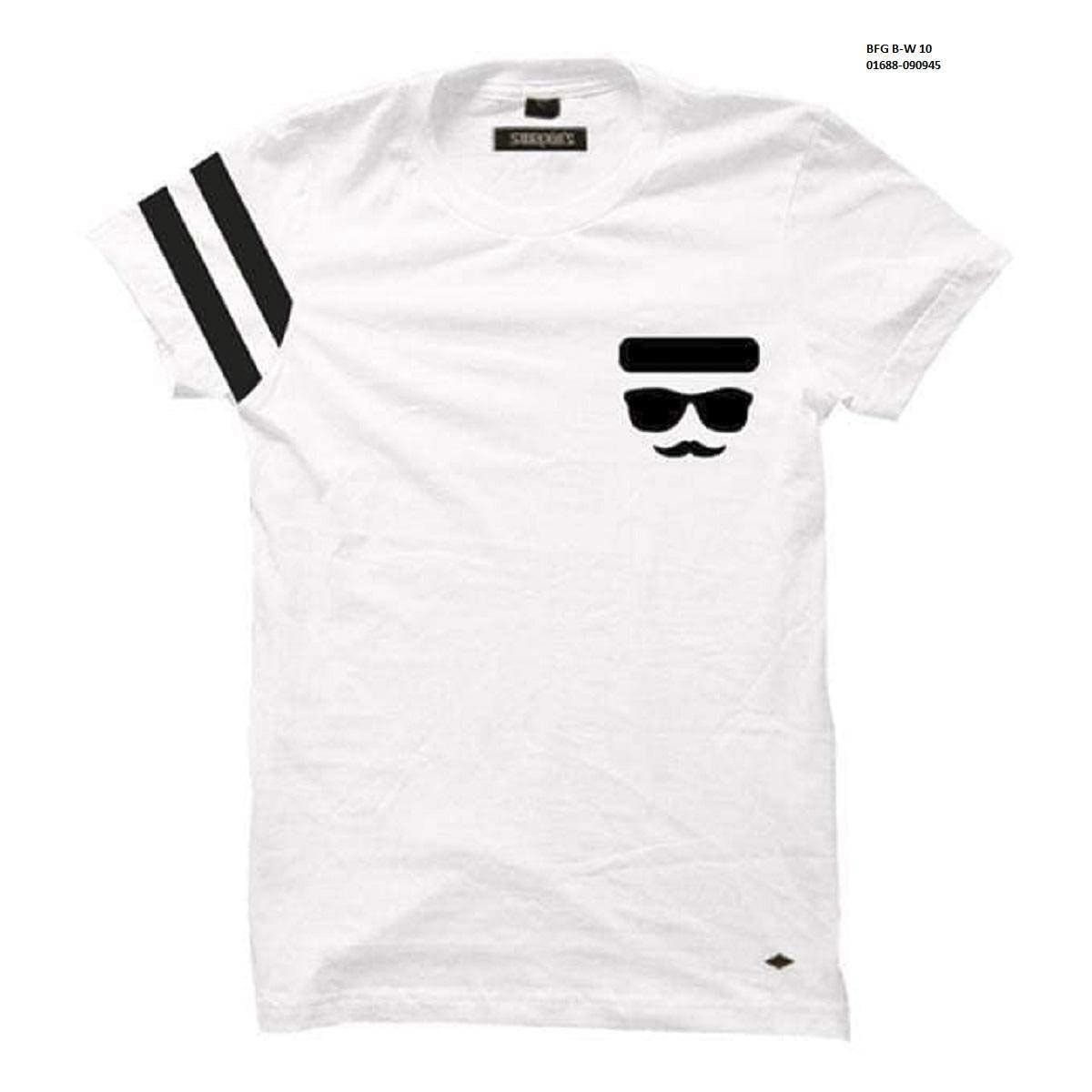 White and Black Cotton T-Shirt for Men