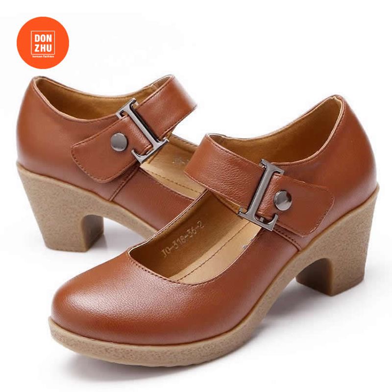 Korean Style Modern Dancing Flamenco Round Toe Chunky Heel Oxford Shoes Heel height:6cm/2.4inches Brown/ Red/ Black/ White