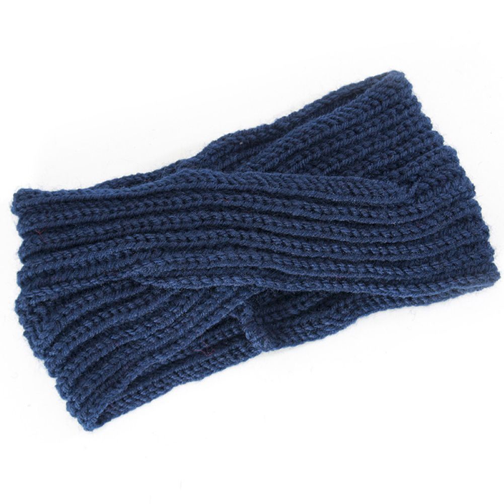 Women Solid Color Crossed Knit Headband Winter Warm Elastic Hair Band Accessory