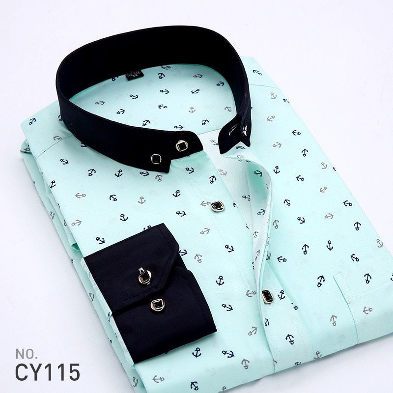 Club Floral Men Dress Shirt  Long Sleeve Slim Fit Button Down Collar High Quality Printed Business Shirts