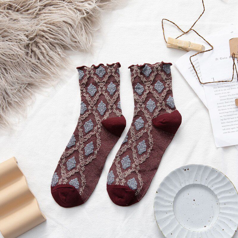 2020 Fashion Ruffles Socks England Style Plaid Cotton Woman Sock Harajuku Retro Vintage Streetwear Japanese Kawaii Cute Long Sox