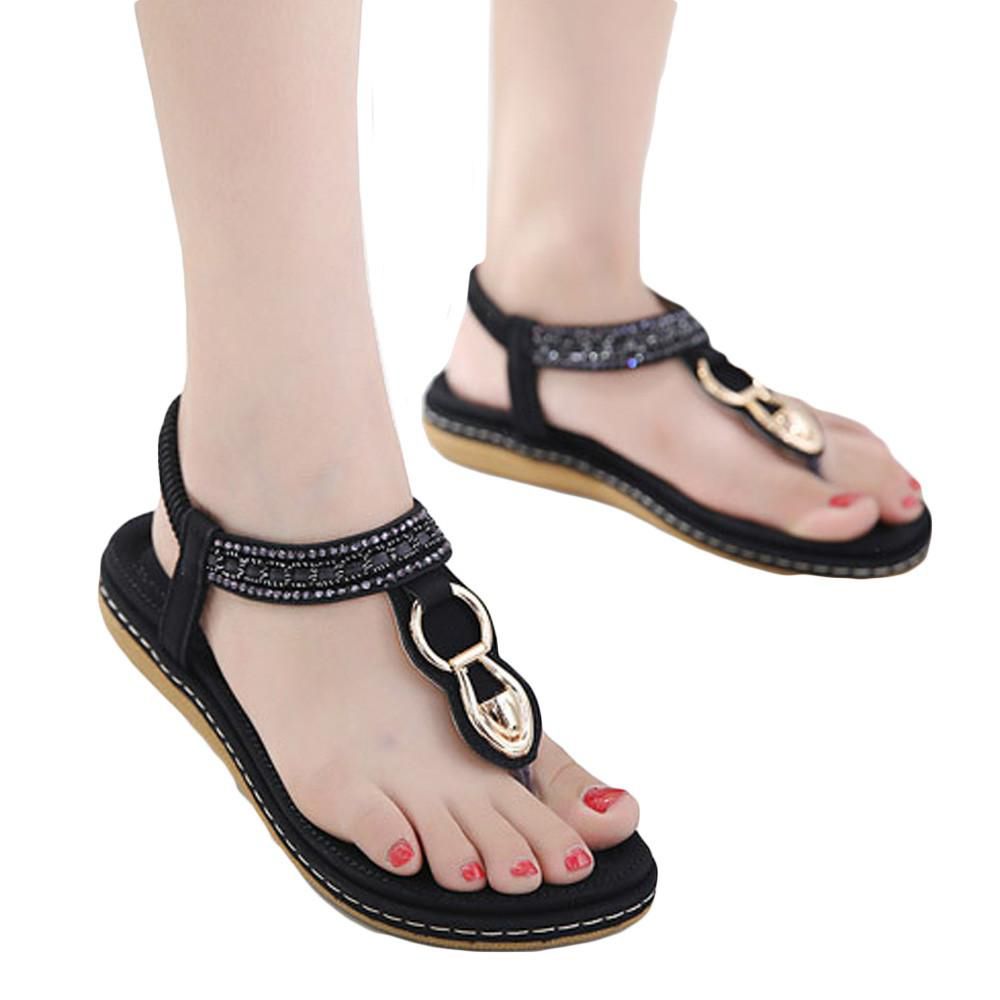Womens Ladies Girls Korean Sandals for Women Summer Flat Sandals Ladies Bohemia Beach Flip Flops Shoes Sandles Clip toe shoe Women Casual Flat Shoes Fashion Shoes Work