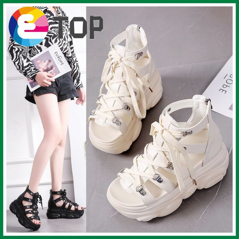 8 Cm/3.2 Inch Height Wedge Sandals Casual Women Outdoor Wear Lace Up Shoes Summer Open Toes High Thick Bottom Versatile Comfortable Shoes