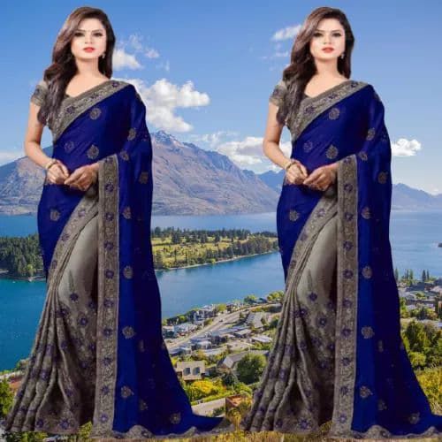 Indian Weightless Georgette Saree High Quality Embroidery Work On Blouse