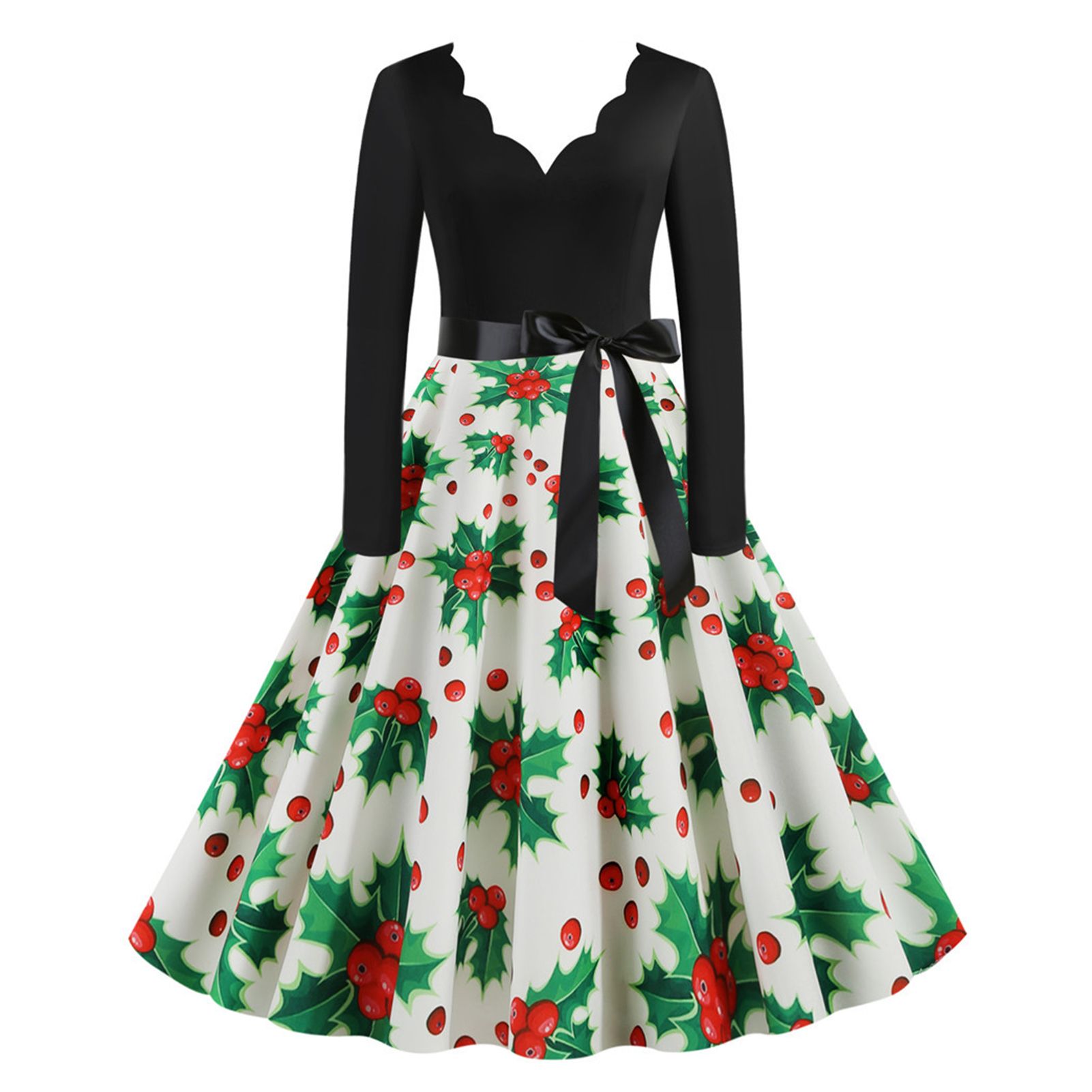 Costume Party Dress Long Sleeve Waist Tied Patchwork Dress