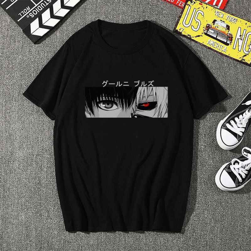 Japanese anime Tokyo Ghoul eyes print punk dark black ins vintage women T-shirt Harajuku casual summer fashion natural short top