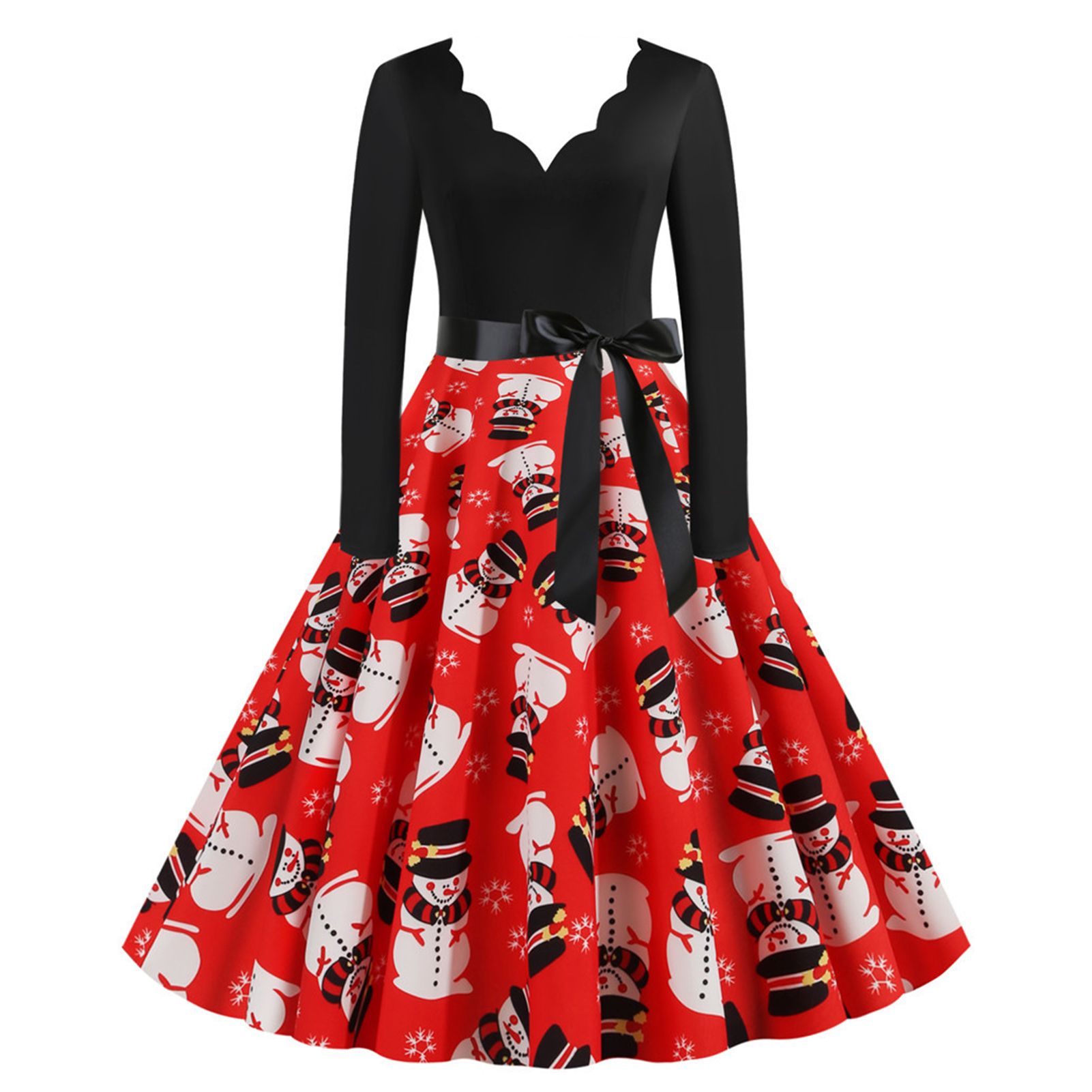 Dress Snowman Lace-up Mid-calf Dress
