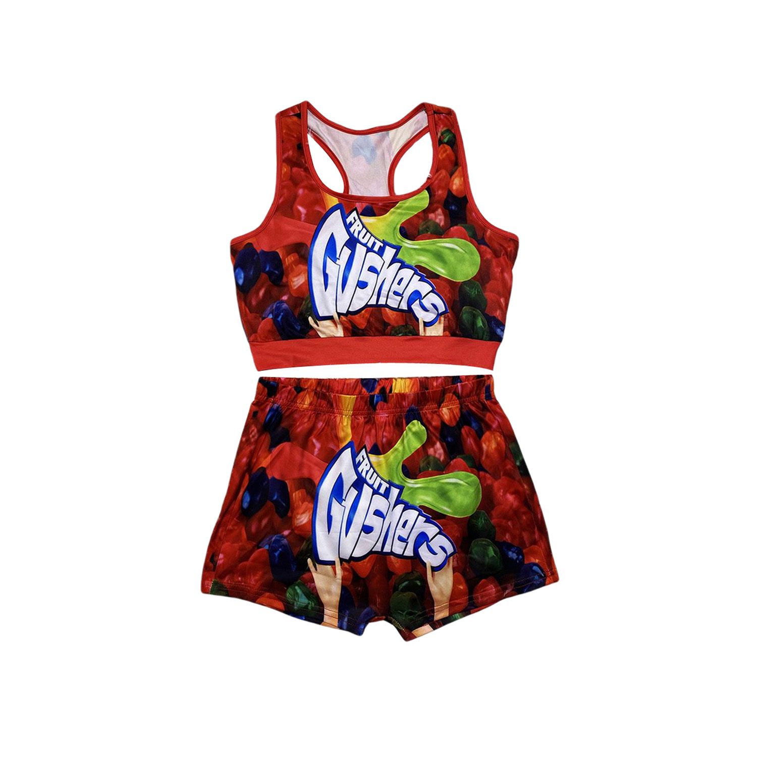 2020 Women Sports Clothes Outfit, Red Letters Printed Pattern Tight Sleeveless Vest + Shorts for Summer,