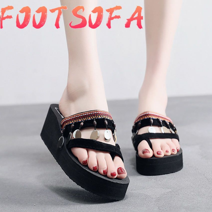 Newest High-heeled Women Slippers Women's Summer Slippers National Style Anti-skid Beach Women Platform Slippers
