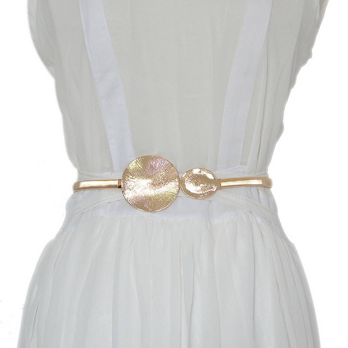 Fashion Women Party Dress Double Round Slim Waist Belt Strap Elastic Waistband